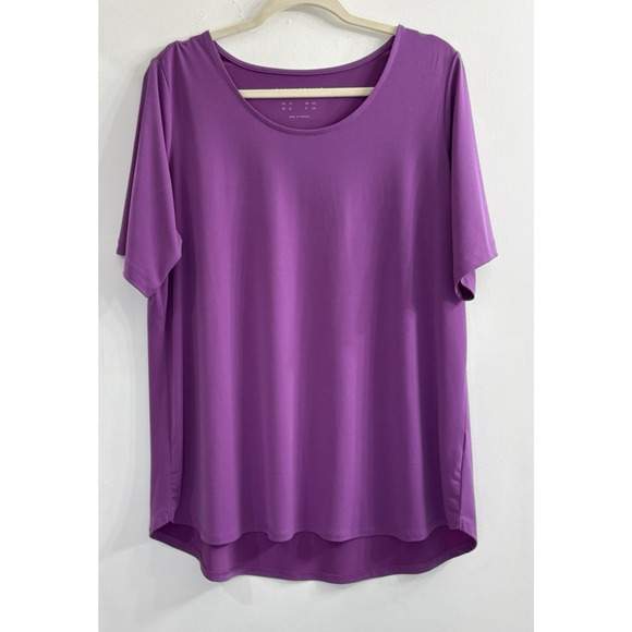 Susan Graver‎ 1X Liquid Knit Short Sleeve Top Hi-Low Purple Stretch - Picture 1 of 10